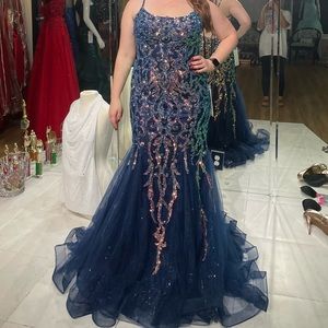 Deep blue and rose gold alyce Paris evening gown. Never worn!
